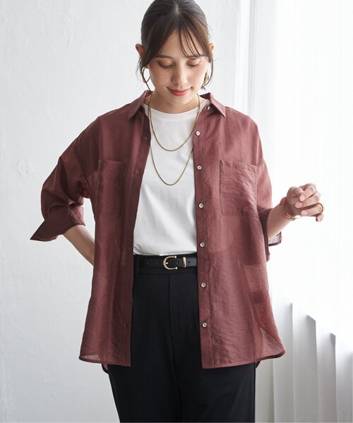 ikka（イッカ）の「【お得だ値】シアーシャツアンサンブル【2点セット】（シャツ/ブラウス・レディース・チャコール/ブルー/ブラウン/ベージュ・M/L/S）」の11枚目の写真