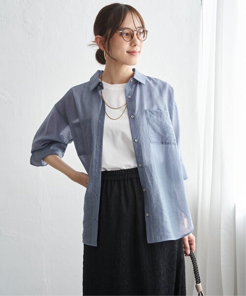 ikka（イッカ）の「【お得だ値】シアーシャツアンサンブル【2点セット】（シャツ/ブラウス・レディース・チャコール/ブルー/ブラウン/ベージュ・M/L/S）」の19枚目の写真