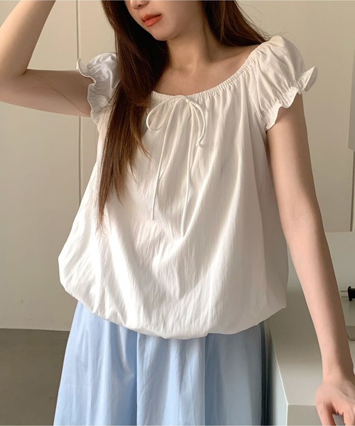 Chiina(チーナ)の「【Chiina】フリルスリーブフェミニントップス(Tシャツ/カットソー・レディース・ピンク/グレー・FREE)」の3枚目の写真