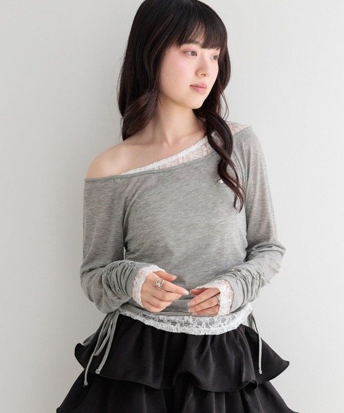 Heather（ヘザー）の「レイヤードシアーカットソー　1052088（Tシャツ/カットソー・レディース・グレー/ドット/ピンク・FREE）」の2枚目の写真