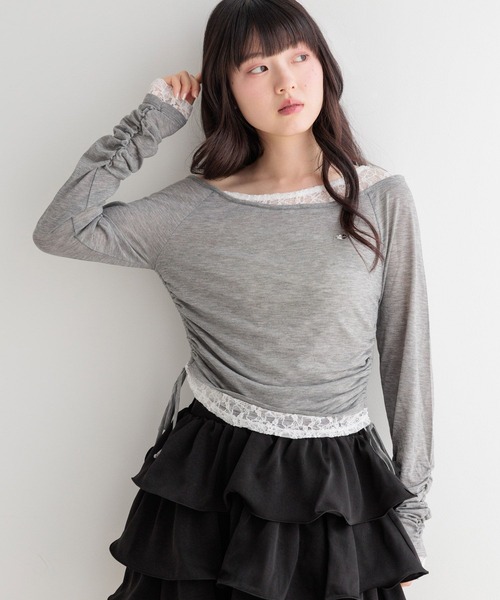 Heather（ヘザー）の「レイヤードシアーカットソー　1052088（Tシャツ/カットソー・レディース・グレー/ドット/ピンク・FREE）」の4枚目の写真