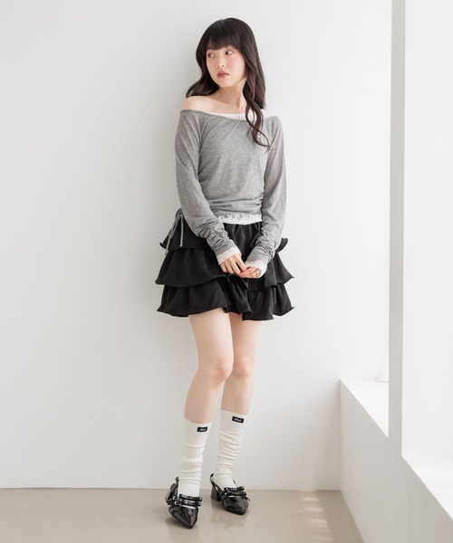 Heather（ヘザー）の「レイヤードシアーカットソー　1052088（Tシャツ/カットソー・レディース・グレー/ドット/ピンク・FREE）」の7枚目の写真