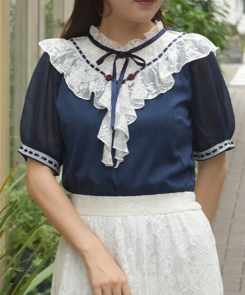axes femme（アクシーズファム）の「ローズ×レースレイヤードプルオーバー（Tシャツ/カットソー・レディース・キナリ/グリーン/ネイビー・FREE）」の3枚目の写真