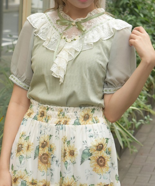axes femme（アクシーズファム）の「ローズ×レースレイヤードプルオーバー（Tシャツ/カットソー・レディース・キナリ/グリーン/ネイビー・FREE）」の2枚目の写真