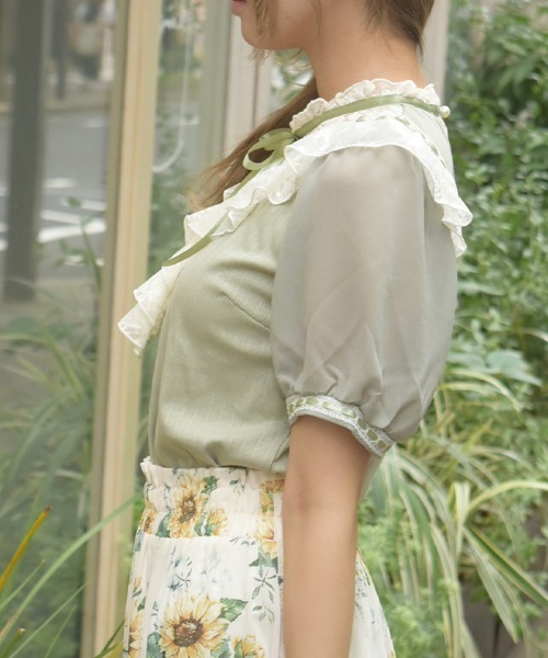 axes femme（アクシーズファム）の「ローズ×レースレイヤードプルオーバー（Tシャツ/カットソー・レディース・キナリ/グリーン/ネイビー・FREE）」の5枚目の写真