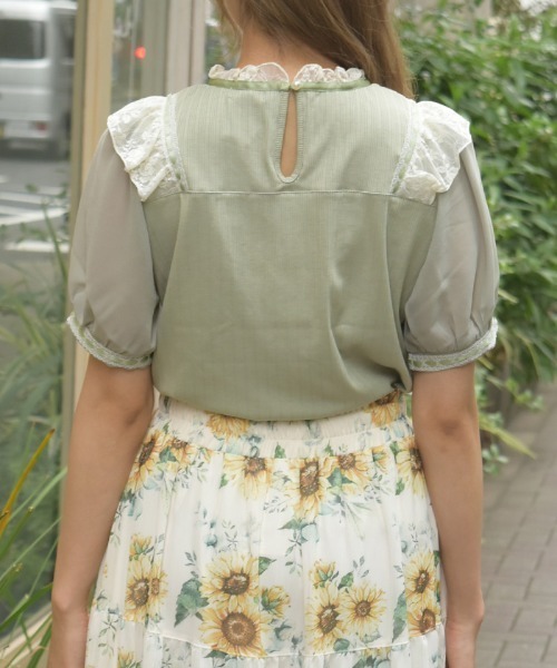 axes femme（アクシーズファム）の「ローズ×レースレイヤードプルオーバー（Tシャツ/カットソー・レディース・キナリ/グリーン/ネイビー・FREE）」の6枚目の写真