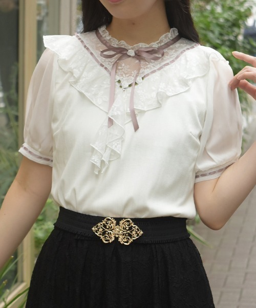 axes femme（アクシーズファム）の「ローズ×レースレイヤードプルオーバー（Tシャツ/カットソー・レディース・キナリ/グリーン/ネイビー・FREE）」の10枚目の写真
