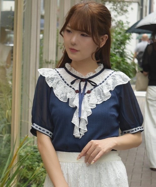 axes femme（アクシーズファム）の「ローズ×レースレイヤードプルオーバー（Tシャツ/カットソー・レディース・キナリ/グリーン/ネイビー・FREE）」の16枚目の写真