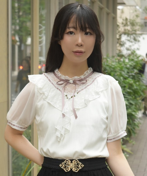axes femme（アクシーズファム）の「ローズ×レースレイヤードプルオーバー（Tシャツ/カットソー・レディース・キナリ/グリーン/ネイビー・FREE）」の17枚目の写真