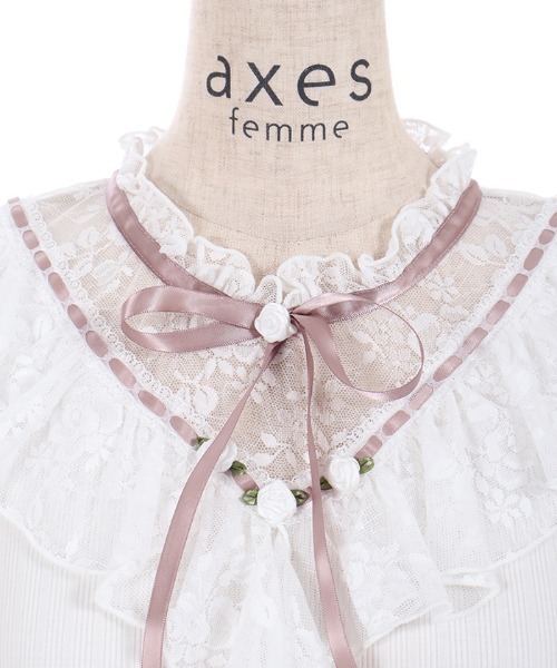 axes femme（アクシーズファム）の「ローズ×レースレイヤードプルオーバー（Tシャツ/カットソー・レディース・キナリ/グリーン/ネイビー・FREE）」の21枚目の写真