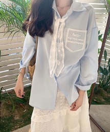 レースタイ付き シアーポケットシャツブラウス