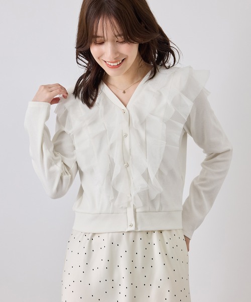ROPE' PICNIC(ロペピクニック)の「チュールフリル長袖カーディガントップス(カーディガン/ボレロ・レディース・ブラウン系その他/ブラック/オフホワイト・FREE)」の2枚目の写真