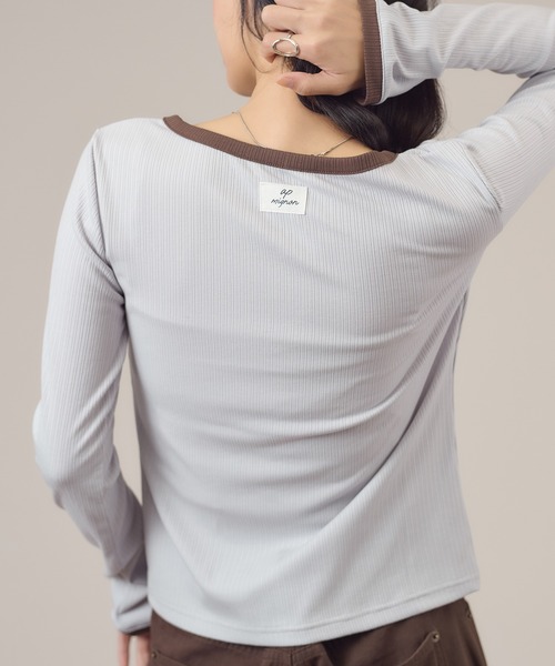 apres jour mignon(アプレジュールミニョン)の「配色ヘンリーリンガー長袖トップス(Tシャツ/カットソー・レディース・イエロー/チャコールグレー/ブルー系その他/ブルー/ピンク・LARGE/フリー)」の18枚目の写真