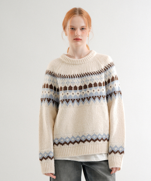 VLETI（ブレッティ）の「Wool Jacquard Round Knit (Cream)（ニット/セーター・レディース・クリーム・FREE）」の2枚目の写真
