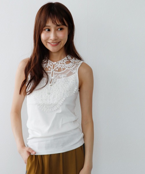 Jines(ジネス)の「ヘンリレースタンクトップ(タンクトップ・レディース・ブラック/ホワイト/ベージュ/ネイビー・38)」の1枚目の写真