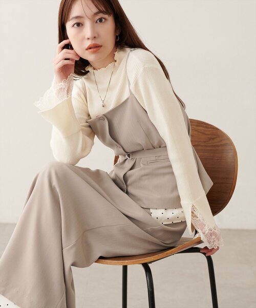 natural couture(ナチュラルクチュール)の「ドットレイヤードビスチェ+スカートセット(シャツ/ブラウス・レディース・ベージュ/ブラウン/ブラック・MEDIUM/LARGE)」の1枚目の写真