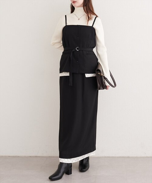natural couture(ナチュラルクチュール)の「ドットレイヤードビスチェ+スカートセット(シャツ/ブラウス・レディース・ベージュ/ブラウン/ブラック・MEDIUM/LARGE)」の2枚目の写真