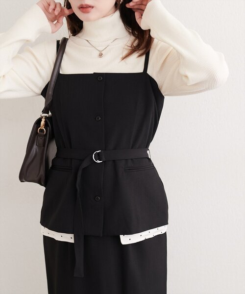 natural couture(ナチュラルクチュール)の「ドットレイヤードビスチェ+スカートセット(シャツ/ブラウス・レディース・ベージュ/ブラウン/ブラック・MEDIUM/LARGE)」の4枚目の写真