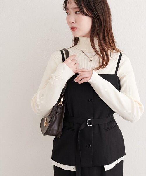 natural couture(ナチュラルクチュール)の「ドットレイヤードビスチェ+スカートセット(シャツ/ブラウス・レディース・ベージュ/ブラウン/ブラック・MEDIUM/LARGE)」の5枚目の写真