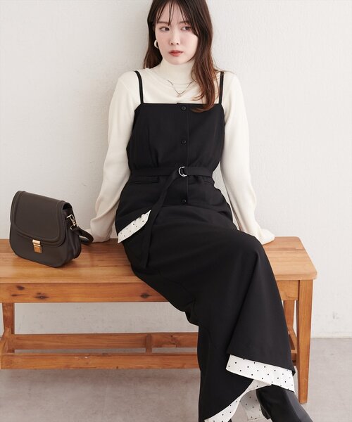 natural couture(ナチュラルクチュール)の「ドットレイヤードビスチェ+スカートセット(シャツ/ブラウス・レディース・ベージュ/ブラウン/ブラック・MEDIUM/LARGE)」の8枚目の写真