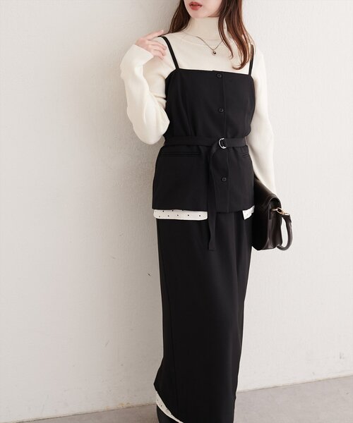 natural couture(ナチュラルクチュール)の「ドットレイヤードビスチェ+スカートセット(シャツ/ブラウス・レディース・ベージュ/ブラウン/ブラック・MEDIUM/LARGE)」の10枚目の写真
