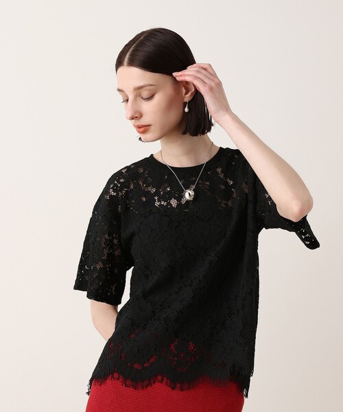 allureville(アルアバイル)の「コードレースT(Tシャツ/カットソー・レディース・ブラック/オフホワイト・2)」の2枚目の写真