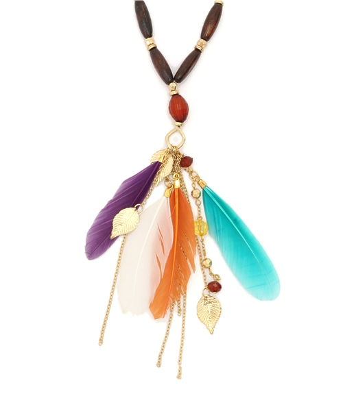 チャイハネ（チャイハネ）の「【チャイハネ】フェザー＆メタルフリンジネックレス（ネックレス・レディース・ターコイズブルー/カラフル・FREE）」の2枚目の写真