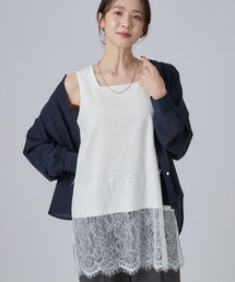 【前後2WAY/洗濯機可】レイヤードの幅広がる 旬顔裾レースタンクトップ