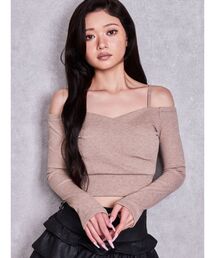 GYDA | ラメテレコカシュクールデザインオフショルトップス(Tシャツ/カットソー)