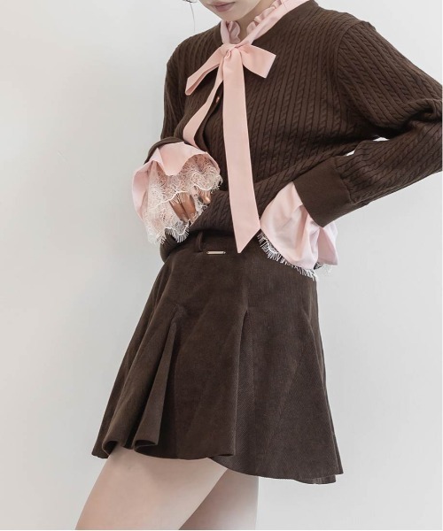 RANDA(ランダ)の「ダブルベルトフレアミニスカート(スカート・レディース・ベージュ/ブラウン/チェック・1/0)」の7枚目の写真