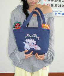BETTY BOOP RIBBON APPLIQUE SWEAT SHOULDER BAG NAVY