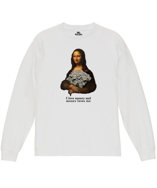 NOBOUND(ノーバウンド)の「NOBOUND(ノーバウンド) 長袖Tシャツ メッセージロゴ イラスト モナリザ パロディ プリント レギュラーシルエット ロンT トップス カットソー レディース(Tシャツ/カットソー・レディース・ブラック/ホワイト/ブルー系・S)」の2枚目の写真