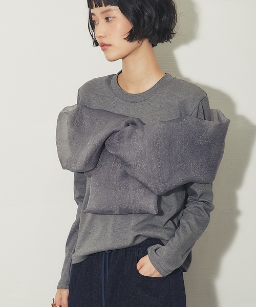 ANOTHER S(アナザーエス)の「オーガンジーフリルドッキングトップス(Tシャツ/カットソー・レディース・ブラウン/ブラック/グレー・M)」の2枚目の写真