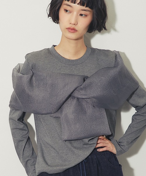 ANOTHER S(アナザーエス)の「オーガンジーフリルドッキングトップス(Tシャツ/カットソー・レディース・ブラウン/ブラック/グレー・M)」の4枚目の写真