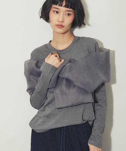 ANOTHER S(アナザーエス)の「オーガンジーフリルドッキングトップス(Tシャツ/カットソー・レディース・ブラウン/ブラック/グレー・M)」の7枚目の写真