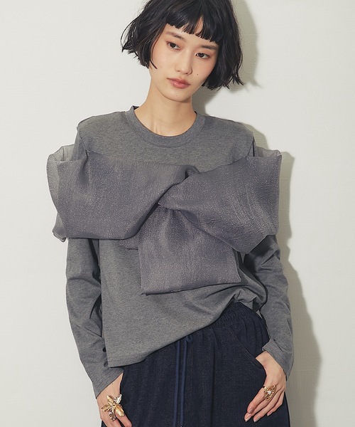 ANOTHER S(アナザーエス)の「オーガンジーフリルドッキングトップス(Tシャツ/カットソー・レディース・ブラウン/ブラック/グレー・M)」の9枚目の写真