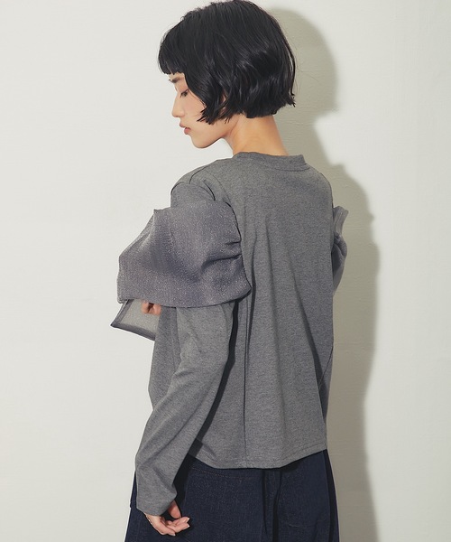 ANOTHER S(アナザーエス)の「オーガンジーフリルドッキングトップス(Tシャツ/カットソー・レディース・ブラウン/ブラック/グレー・M)」の12枚目の写真