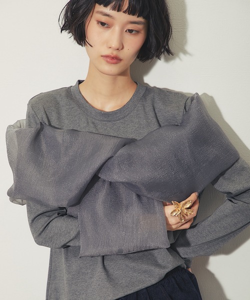 ANOTHER S(アナザーエス)の「オーガンジーフリルドッキングトップス(Tシャツ/カットソー・レディース・ブラウン/ブラック/グレー・M)」の11枚目の写真