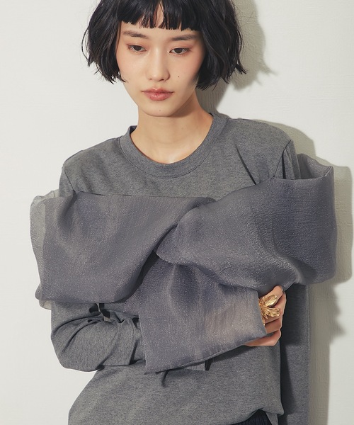 ANOTHER S(アナザーエス)の「オーガンジーフリルドッキングトップス(Tシャツ/カットソー・レディース・ブラウン/ブラック/グレー・M)」の13枚目の写真
