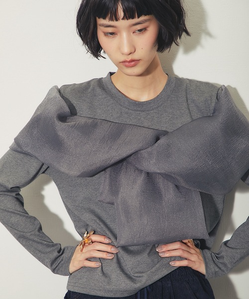 ANOTHER S(アナザーエス)の「オーガンジーフリルドッキングトップス(Tシャツ/カットソー・レディース・ブラウン/ブラック/グレー・M)」の15枚目の写真
