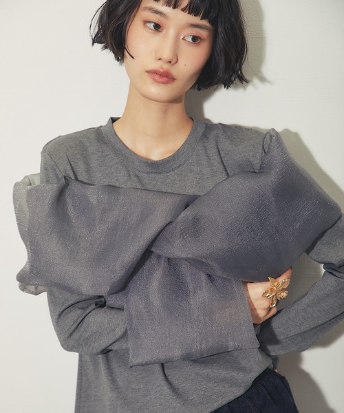 ANOTHER S(アナザーエス)の「オーガンジーフリルドッキングトップス(Tシャツ/カットソー・レディース・ブラウン/ブラック/グレー・M)」の18枚目の写真