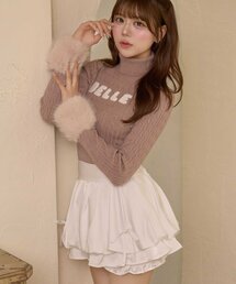【Belle Charme】Belle Logo Fur Sleeve Knit
