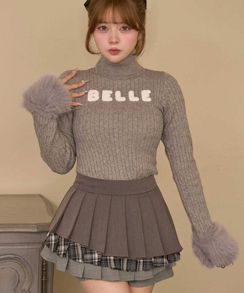 Belle Charme(ベルシャルム)の「【Belle Charme】Belle Logo Fur Sleeve Knit(ニット/セーター・レディース・アイボリー/ピンクベージュ/ブラック/チャコールグレー・FREE)」の5枚目の写真