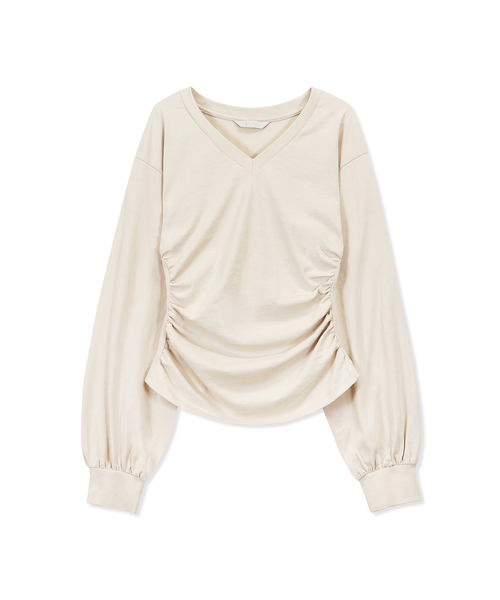 Yuje(ユジェ)の「PUFF SLEEVE TOP (3color,3size)(Tシャツ/カットソー・レディース・ブラック/ライトグレー/ピンクベージュ・SMALL/MEDIUM/X-SMALL)」の1枚目の写真