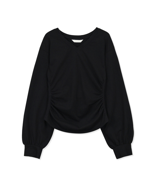 Yuje(ユジェ)の「PUFF SLEEVE TOP (3color,3size)(Tシャツ/カットソー・レディース・ブラック/ライトグレー/ピンクベージュ・SMALL/MEDIUM/X-SMALL)」の2枚目の写真