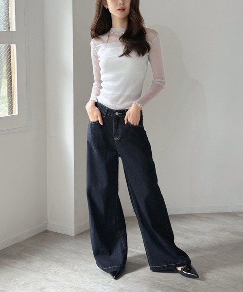 Jewelobe(ジュエローブ)の「濃紺ワイドデニムパンツ(デニムパンツ・レディース・ネイビー・S/M)」の7枚目の写真