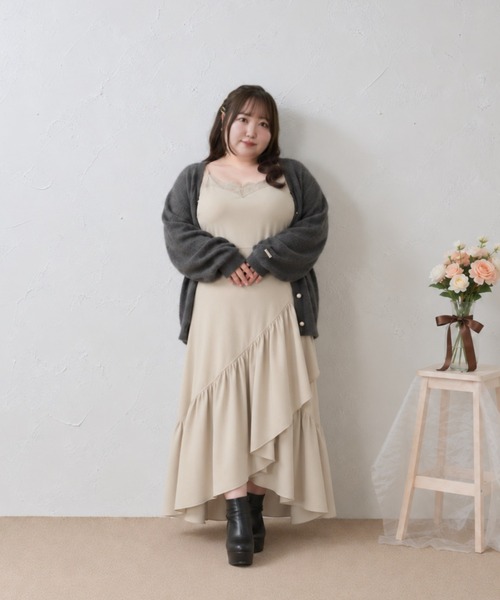 Louiosy(ルオシー)の「【Louiosy】【大きいサイズ】レースデザインアシメフリルマーメイドキャミワンピース(ワンピース・レディース・ブラック/ベージュ/ブラウン系その他・LL/4L/3L)」の3枚目の写真