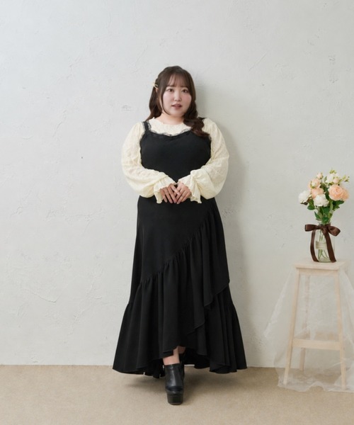 Louiosy(ルオシー)の「【Louiosy】【大きいサイズ】レースデザインアシメフリルマーメイドキャミワンピース(ワンピース・レディース・ブラック/ベージュ/ブラウン系その他・LL/4L/3L)」の2枚目の写真