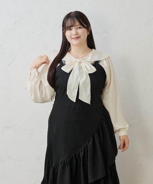 Louiosy(ルオシー)の「【Louiosy】【大きいサイズ】レースデザインアシメフリルマーメイドキャミワンピース(ワンピース・レディース・ブラック/ベージュ/ブラウン系その他・LL/4L/3L)」の22枚目の写真