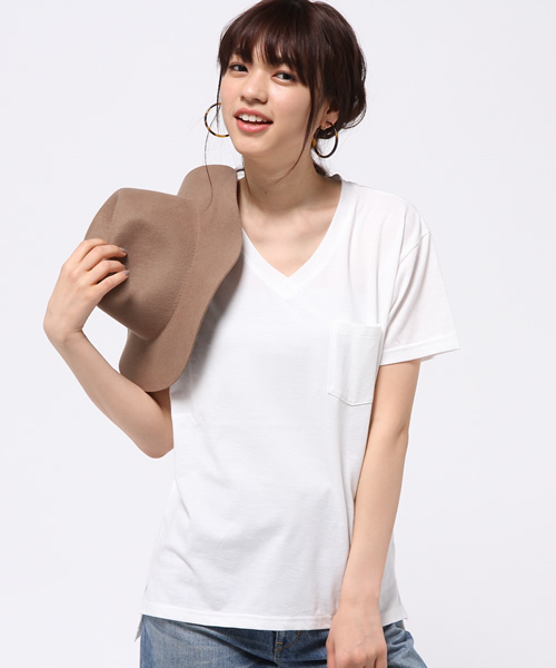 VENCEEXCHANGE（ヴァンスエクスチェンジ）の「ベーシックTシャツ  （Tシャツ/カットソー・レディース・オフホワイト/グレー/コーラル/ブラック/ダークオリーブ・MEDIUM）」の18枚目の写真